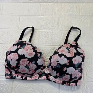 Victoria's Secret Body By Victoria Wireless Bra Womens 32DDD Black Floral Lined